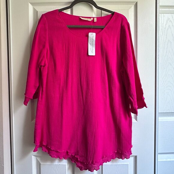 Soft Surroundings Women's Large Pink Siesta Key Layered Gauze Cotton Tunic Top - Picture 1 of 7